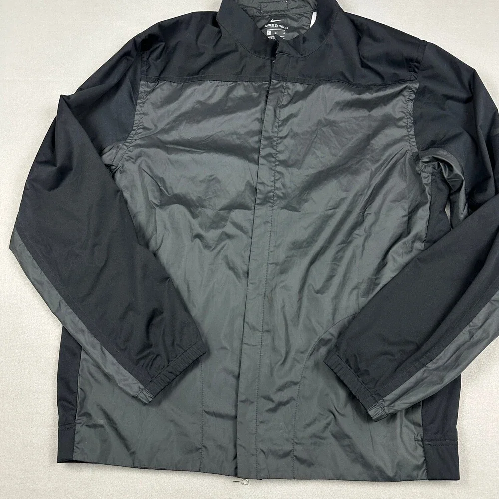 Nike Jacket Men Large Black Gray Full Zip Shield Golf Windbreaker Pockets L